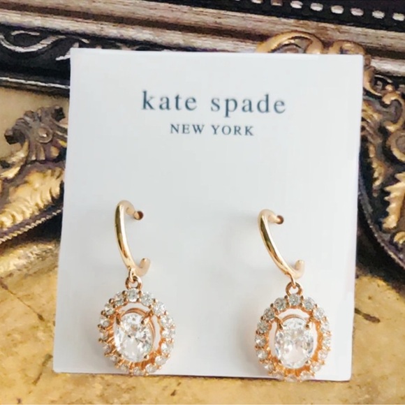 KATE SPADE • Victoria Gold Crystal Halo Hoop Huggies Earrings - Picture 7 of 7
